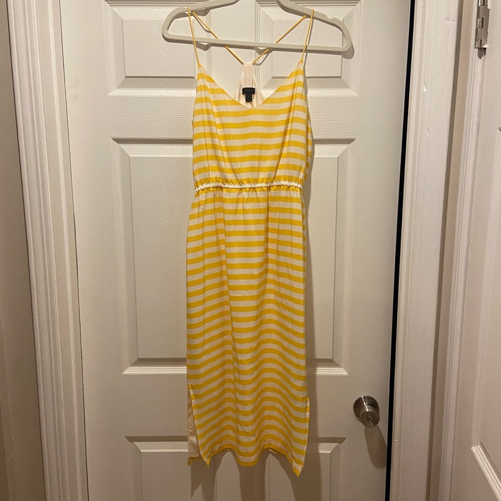 J Crew yellow and white striped midi dress, size 2